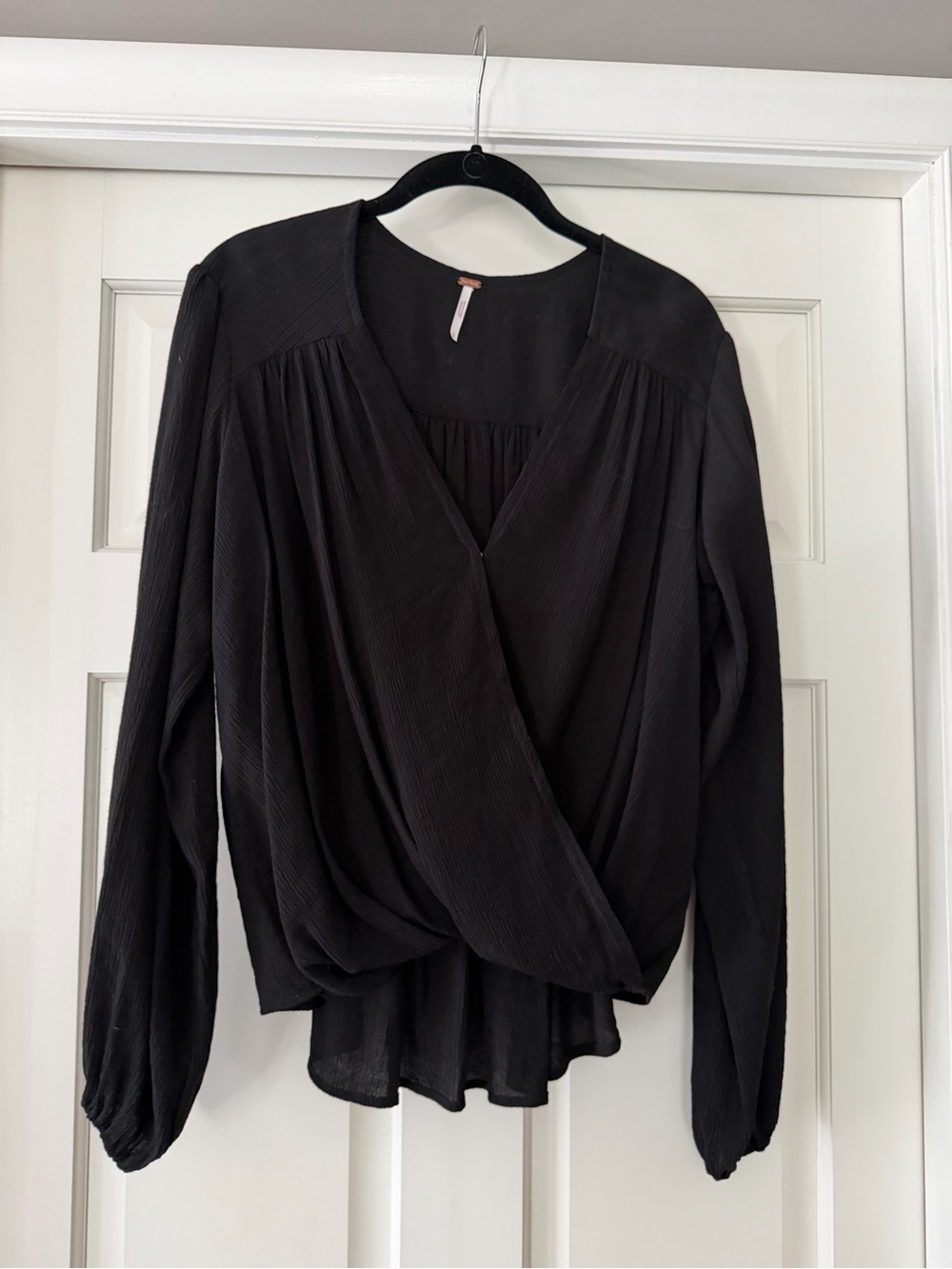 Banana Republic Black Draped Surplice Long-Sleeve Blouse